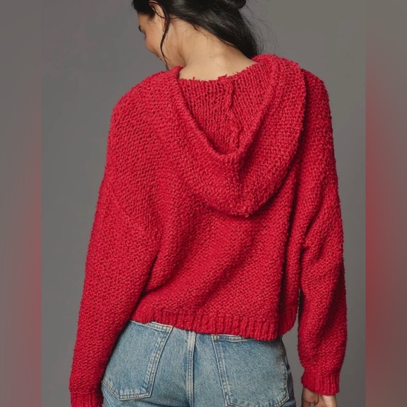 Anthropologie Pilcro Sailcloth Hooded Sweater Raspberry Red Size Small New NWOT - Picture 2 of 9
